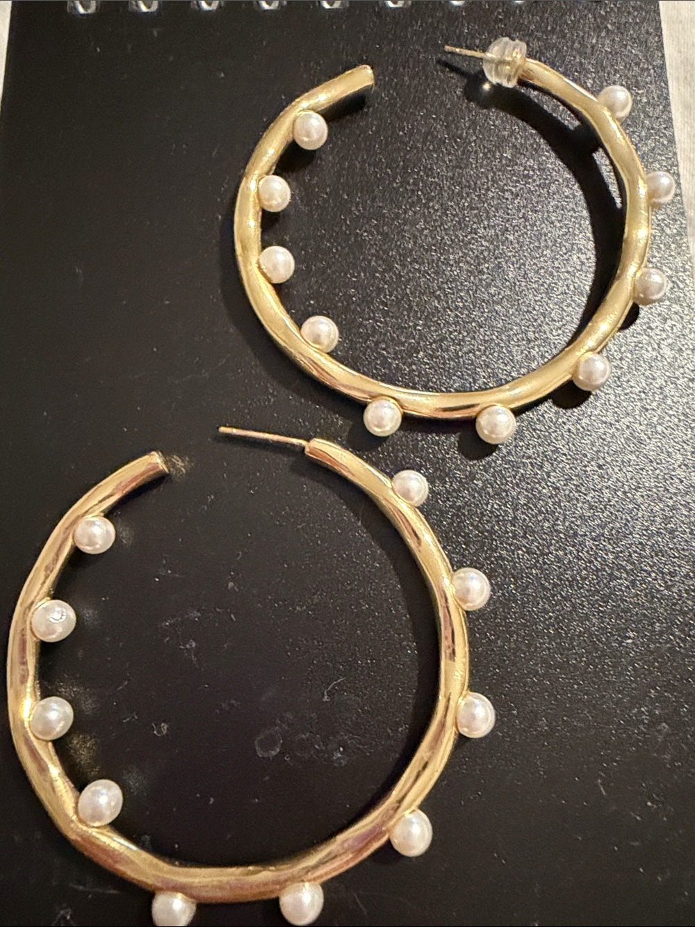 Gold Hoop Earrings with Pearl Accents - Women Jewelry